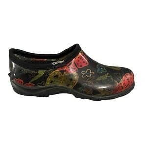 Sloggers Black Floral Garden Clogs Women's Shoes Waterproof Slip On Mules Size 7